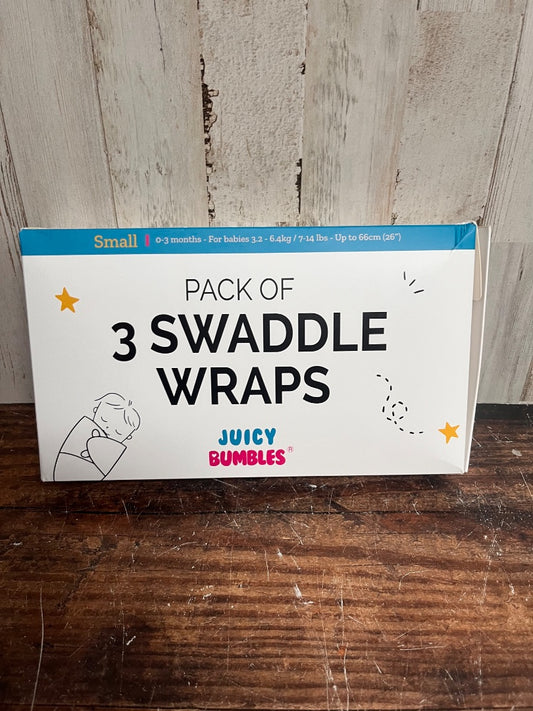 GREY JUICY BUMBLES NEW 3PC SWADDLE WRAPS, 0-3M