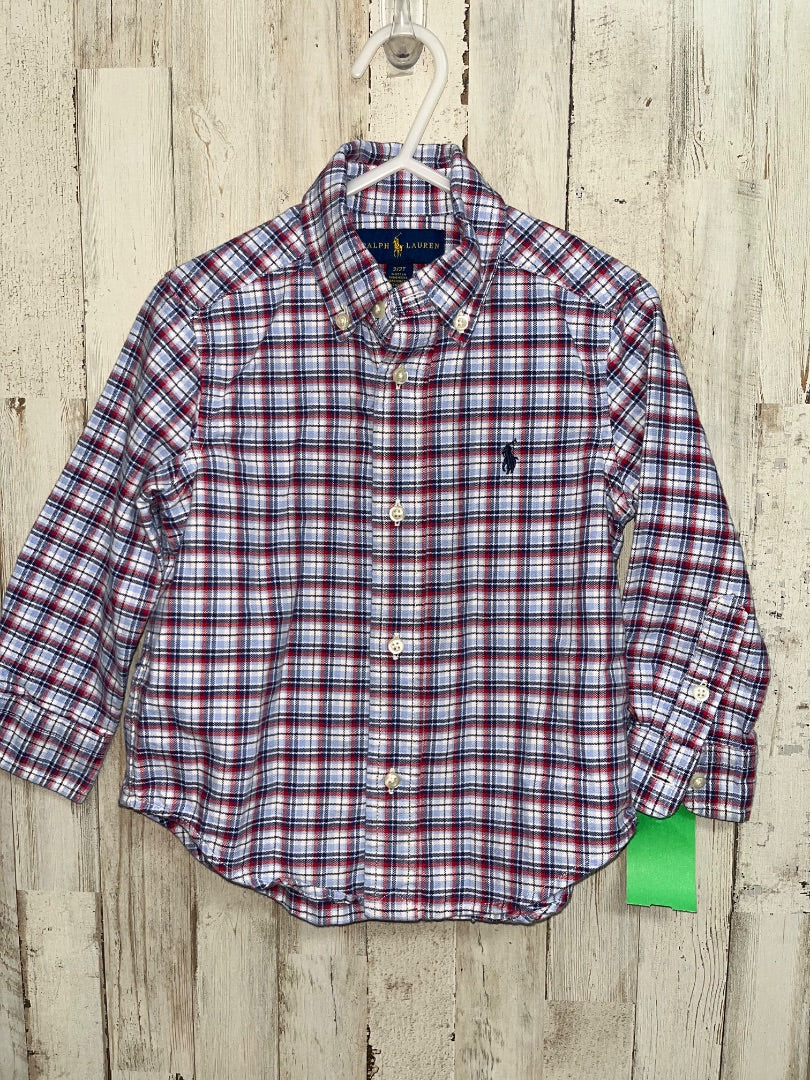 BLUE/RED RALPH LAUREN PLAID BUTTON UP, BOY 2T