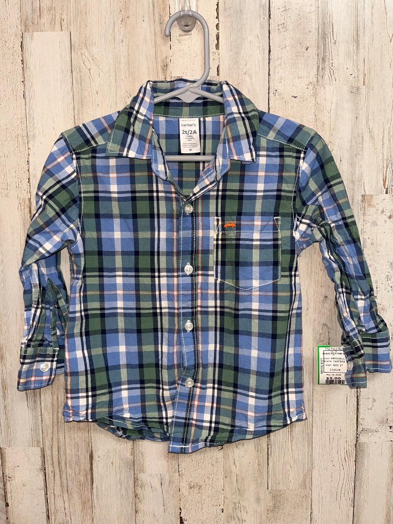 GREEN/BLUE CARTERS PLAID BUTTON UP, BOY 2T