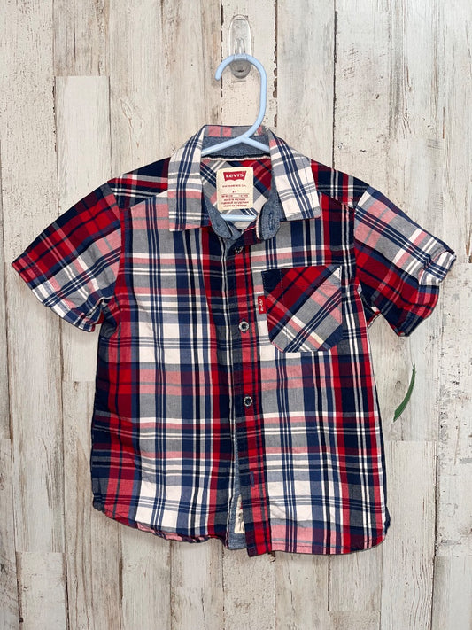 RED/NAVY LEVIS PLAID BUTTON UP, BOY 2T