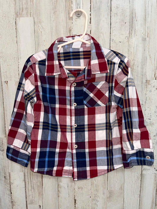 NAVY/MAROON HEATHTEX PLAID BUTTON UP, BOY 3T