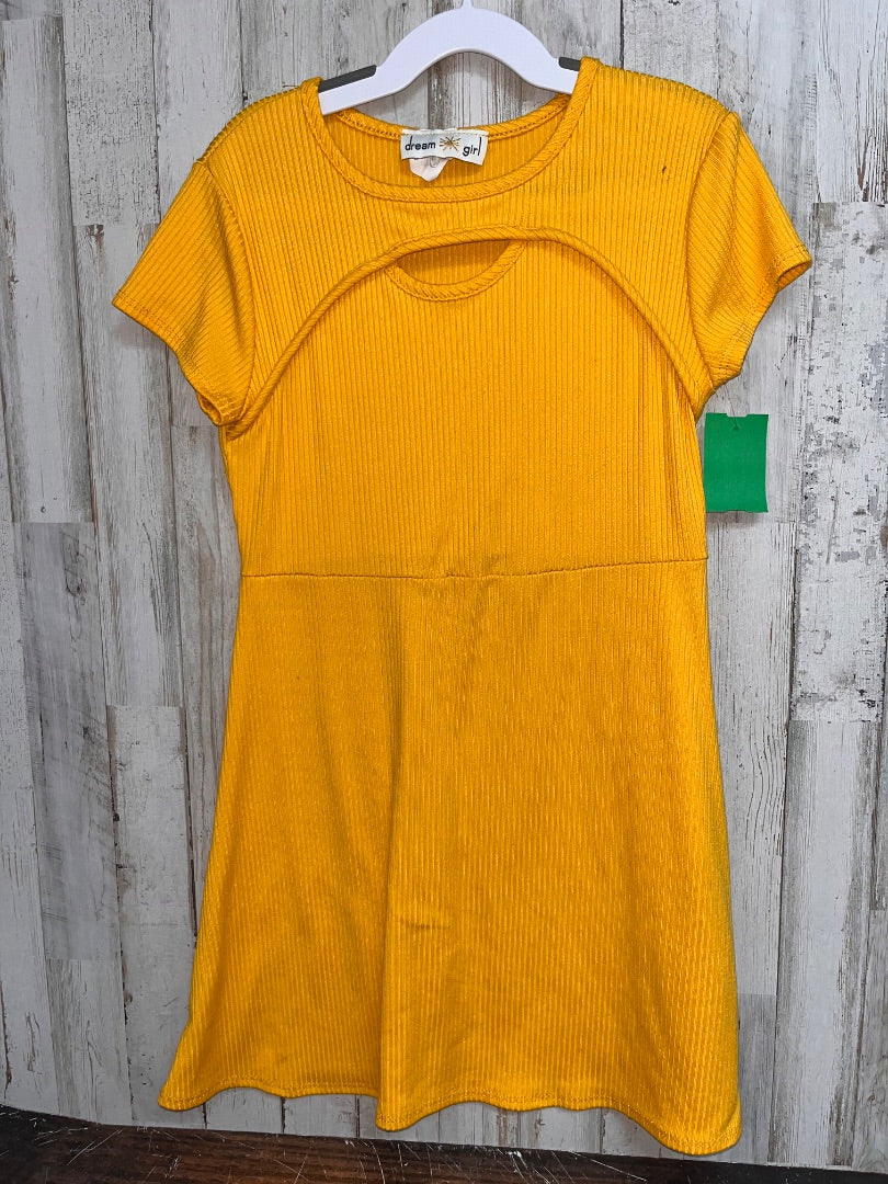MUSTARD DREAM GIRL RIBBED KEYHOLE DRESS, GIRL 8