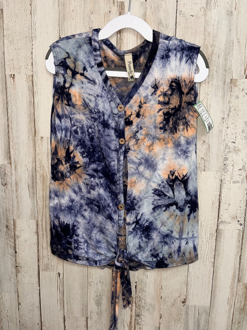 NAVY POMELO TIE DYE KNOT TOP, GIRL 10/12