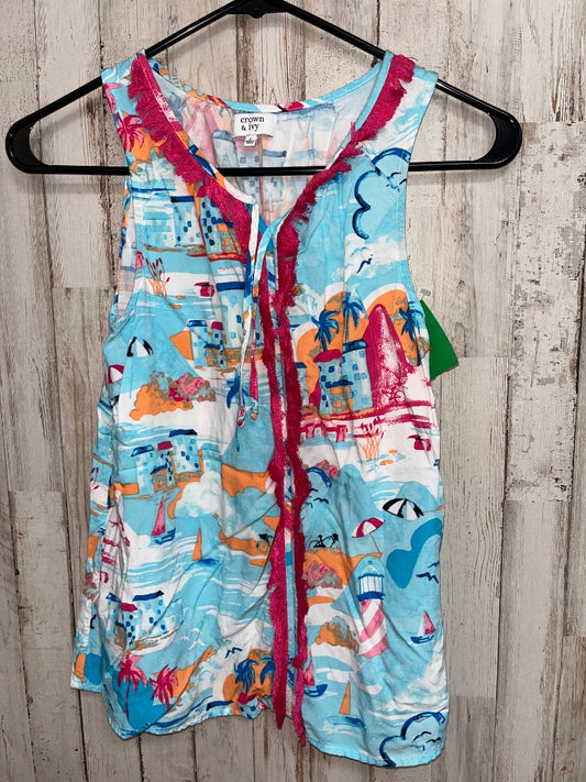 BLUE CROWN & IVY TASSLE BEACH SCENE TANK, GIRL 14/16