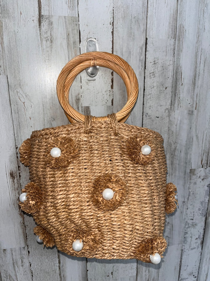 TAN  PEARL STRAW BASKET PURSE