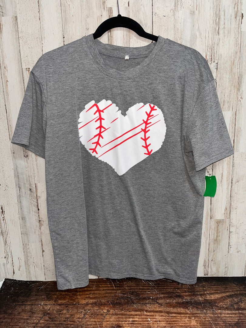 GREY NO BRAND BASEBALL HEART TEE, LADIES XL