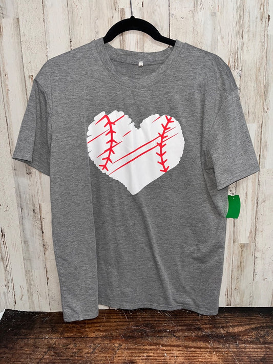 GREY NO BRAND BASEBALL HEART TEE, LADIES XL