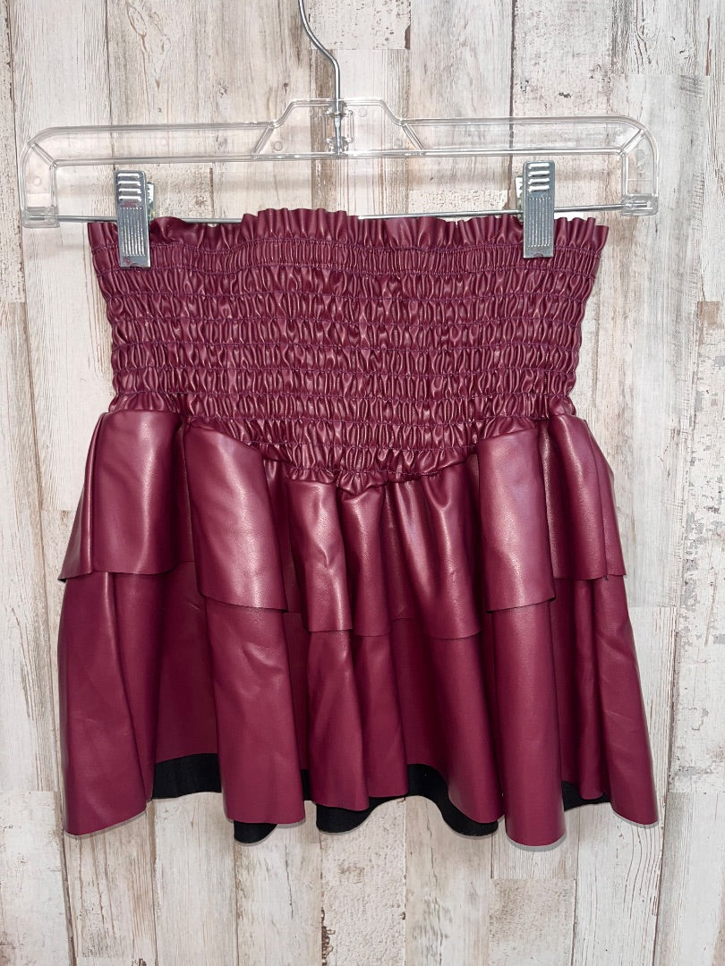 MAROON CHERYL KIDS NEW FAUX LEATHER TIER SKIRT, GIRL 10/12