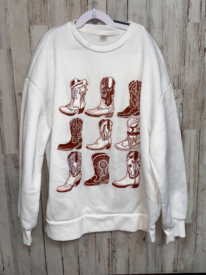 WHITE SHEIN COWGIRL BOOT SWEATSHIRT, GIRL 14