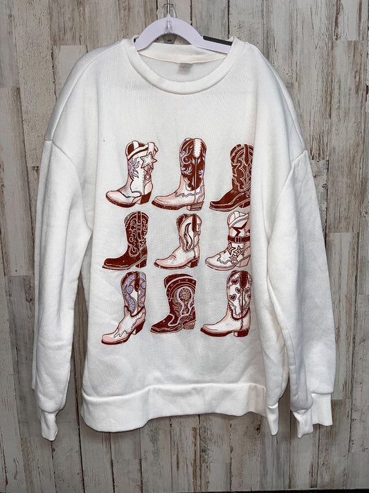WHITE SHEIN COWGIRL BOOT SWEATSHIRT, GIRL 14