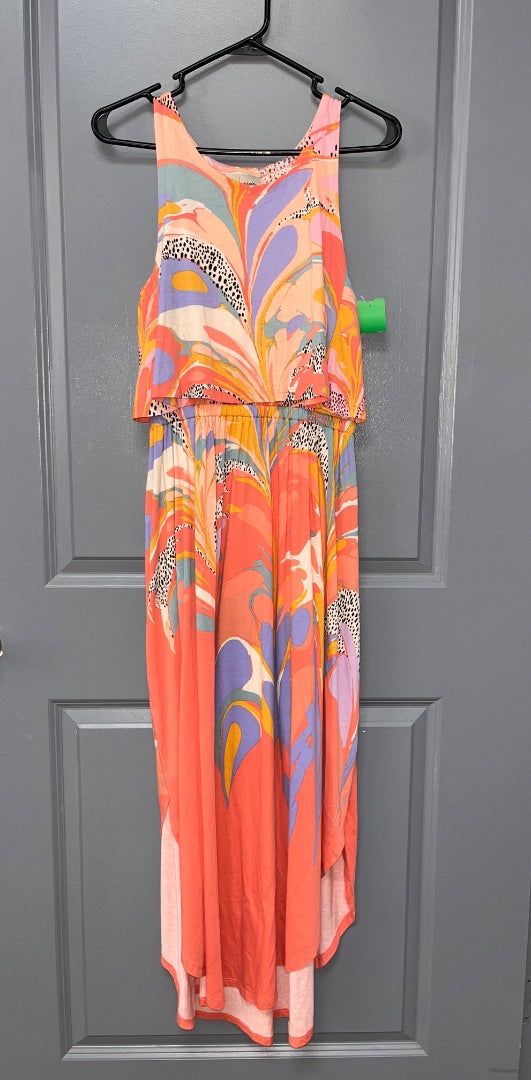 PEACH ANTHROPOLOGIE PRINT COTTON MAXI, LADIES XS