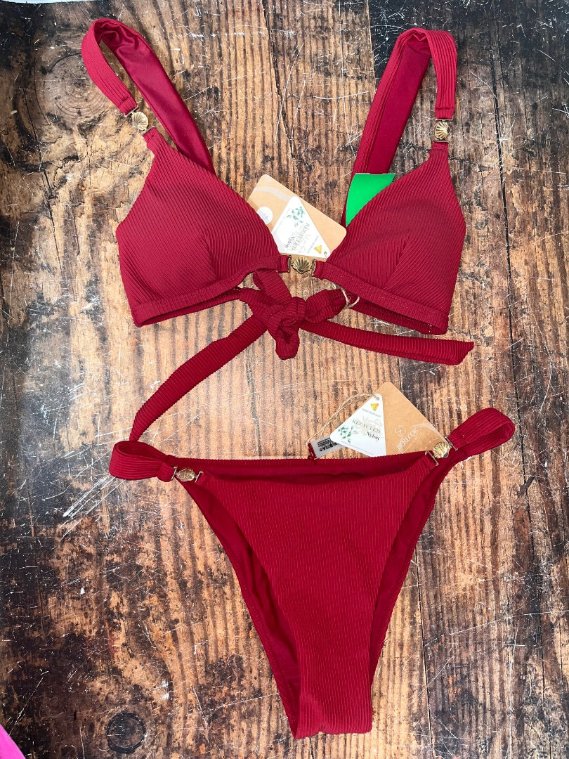 MAROON BERLOOK NEW 2PC RIBBED SWIM, LADIES M