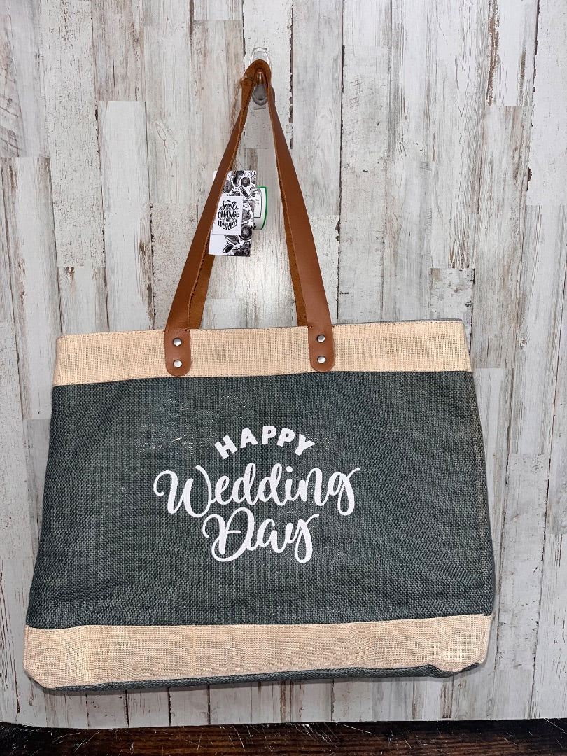 GREY/TAN SMALL ACTS NEW HAPPY WEDDING DAY TOTE
