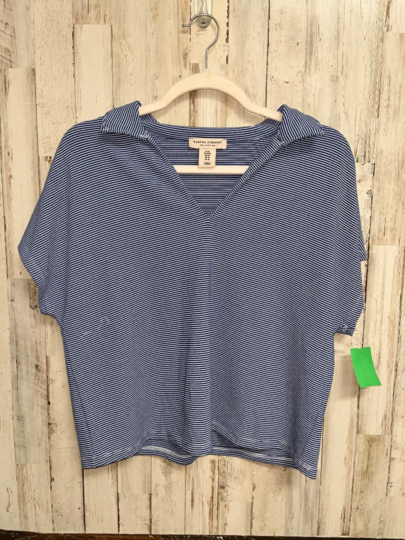 BRIGHT BLUE MARTHA STEWART STRIPE COLLAR BLOUSE, LADIES M