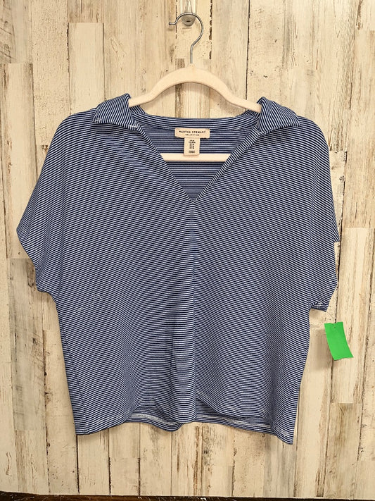 BRIGHT BLUE MARTHA STEWART STRIPE COLLAR BLOUSE, LADIES M