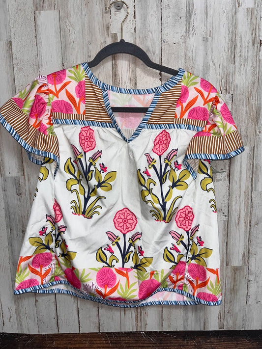 IVORY/PINK  FLORAL MULTI PRINT BLOUSE, LADIES M