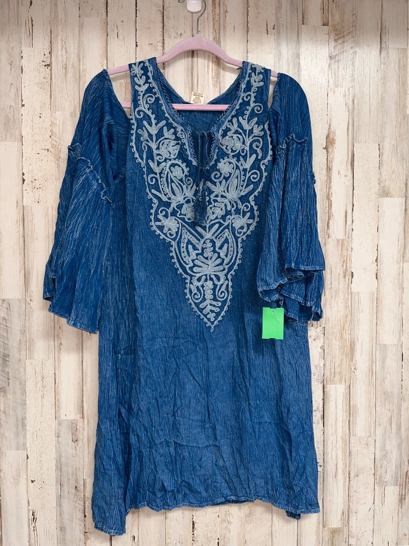 CHAMBRAY ACE FASHION NEW EMBROIDERED ACID WASHED DRESS, LADIES L