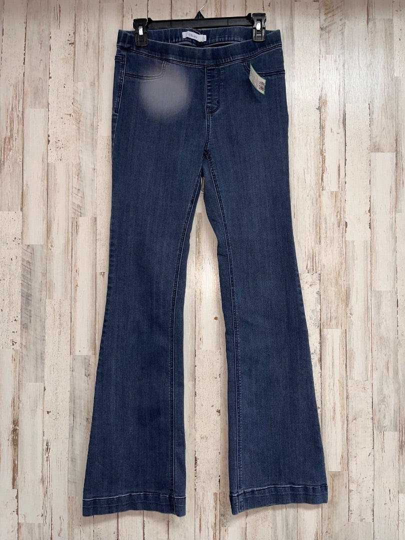 MED DENIM CELLO PULL ON FLARES, LADIES L