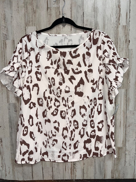 WHITE SHEIN LEOPARD RUFFLE SLEEVE BLOUSE, LADIES L