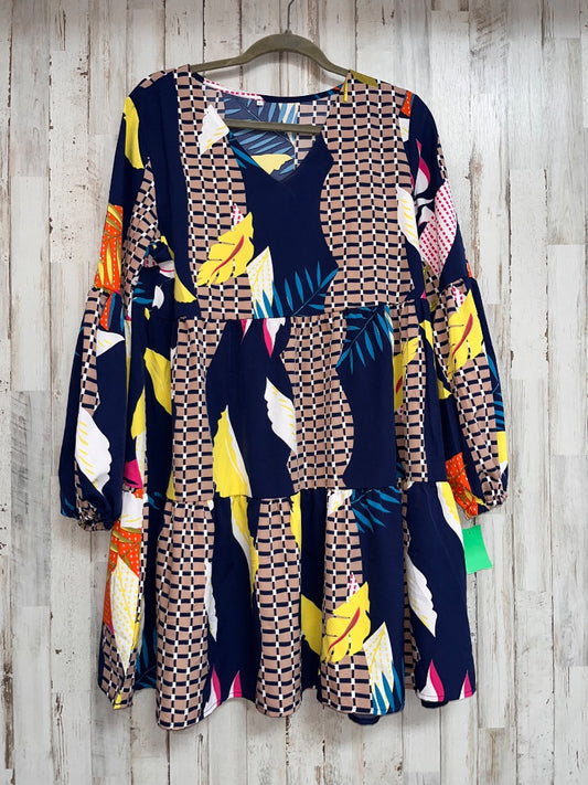 BLUE  LEAF PRINT TIER DRESS, LADIES L