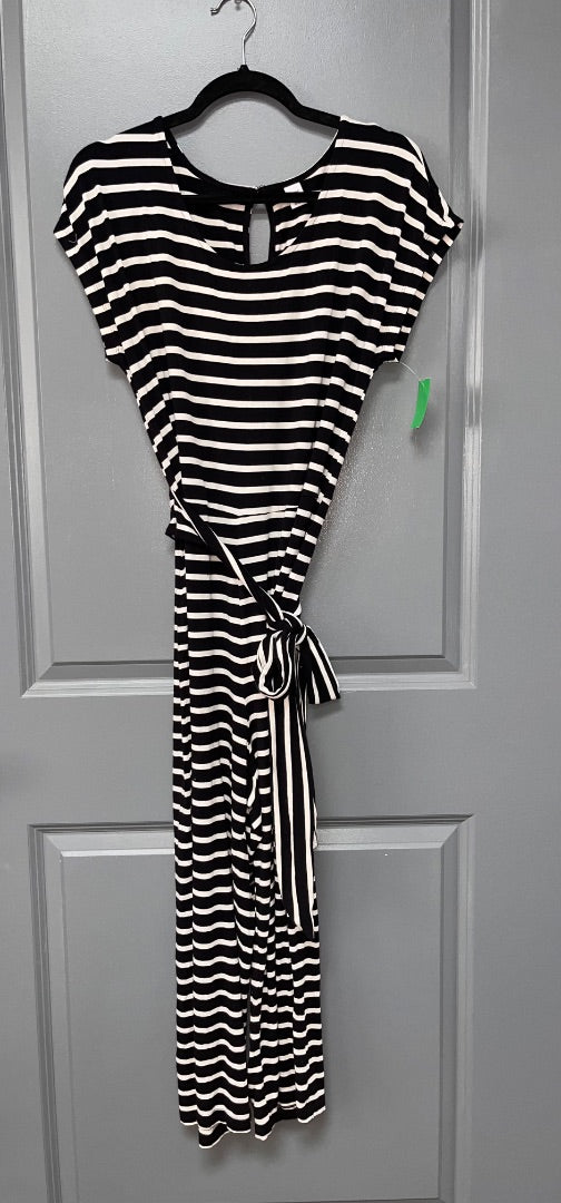 BLACK/WHITE OLD NAVY STRIPE COTTON JUMPSUIT, LADIES L