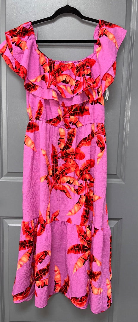 PURPLE SOFIA LEAF PRINT TIER MAXI, LADIES L