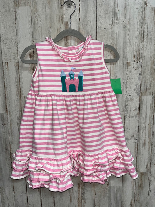 PINK STITCHY FISH CASTLE STRIPE RUFFLE DRESS, GIRL 4T