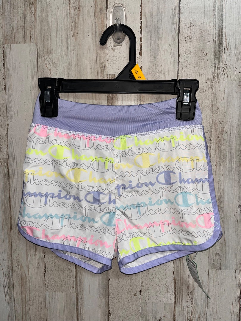 WHITE/MULTI CHAMPION LOGO DRY FIT SHORTS, GIRL 5T