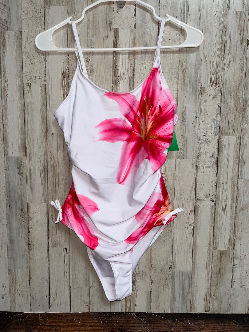WHITEE/PINK  FLOWER ONE PIECE SWIM, GIRL 16