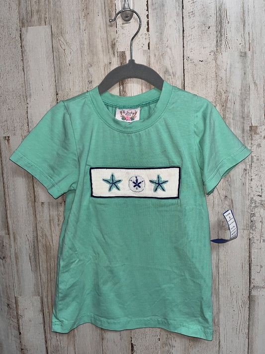 TEAL THE SMOCKING PLACE SEASHELL SMOCKED TEE, BOY 5T
