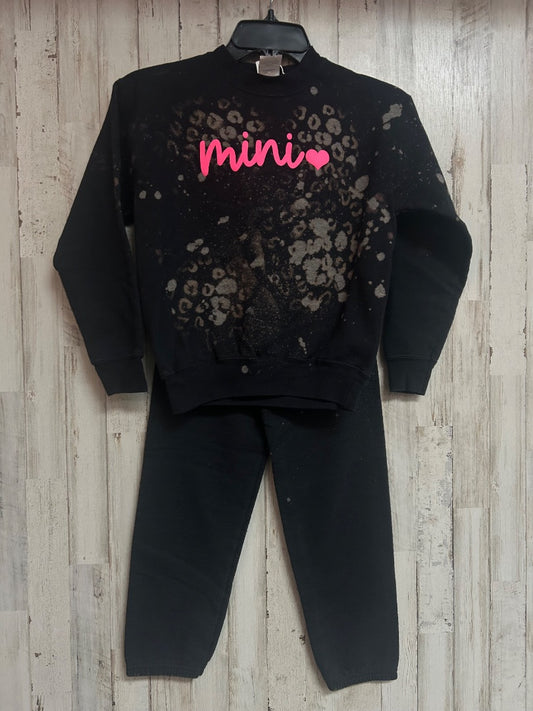 BLACK HANES BLEACHED MINI SWEATSUIT, GIRL 6-8
