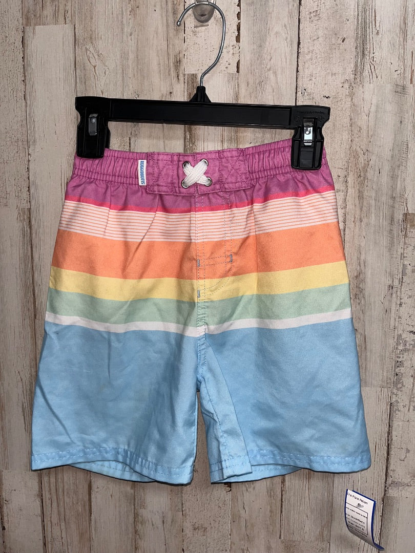 BLUE/PEACH RUGGED BUTTS PASTEL STRIPE SWIM SHORTS, BOY 6