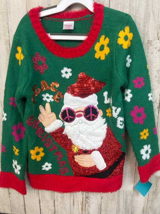 GREEN HOLIDAY TIME HIPPIE SANTA SWEATER, GIRL 7-8