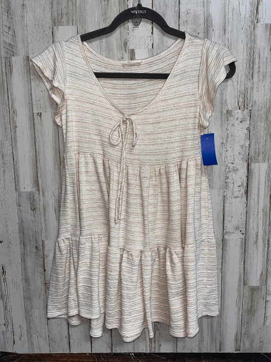 TAN SEE YOU MONDAY KNIT V NECK TIER BABYDOLL TOP, LADIES XS