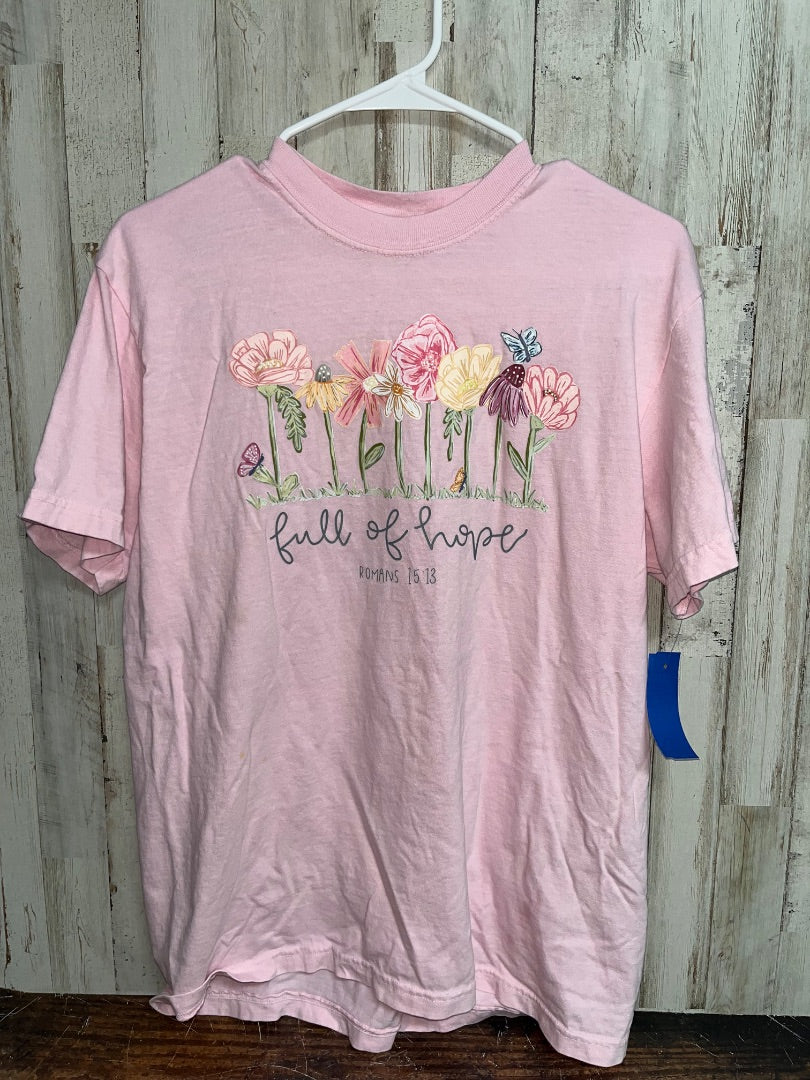LIGHT PINK COMFORT COLORS FULL OF HOPE FLOWER TEE, LADIES M