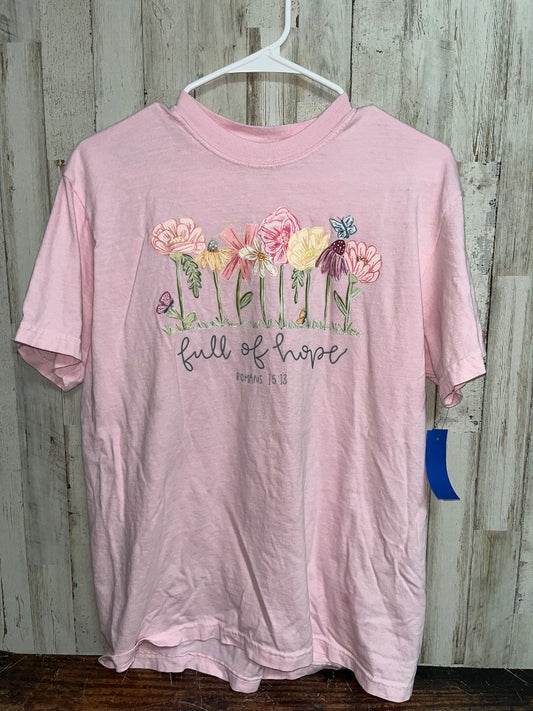 LIGHT PINK COMFORT COLORS FULL OF HOPE FLOWER TEE, LADIES M