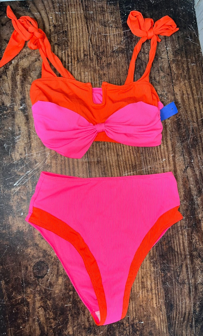 PINK/ORANGE  2PC RIBBED SWIM, LADIES M
