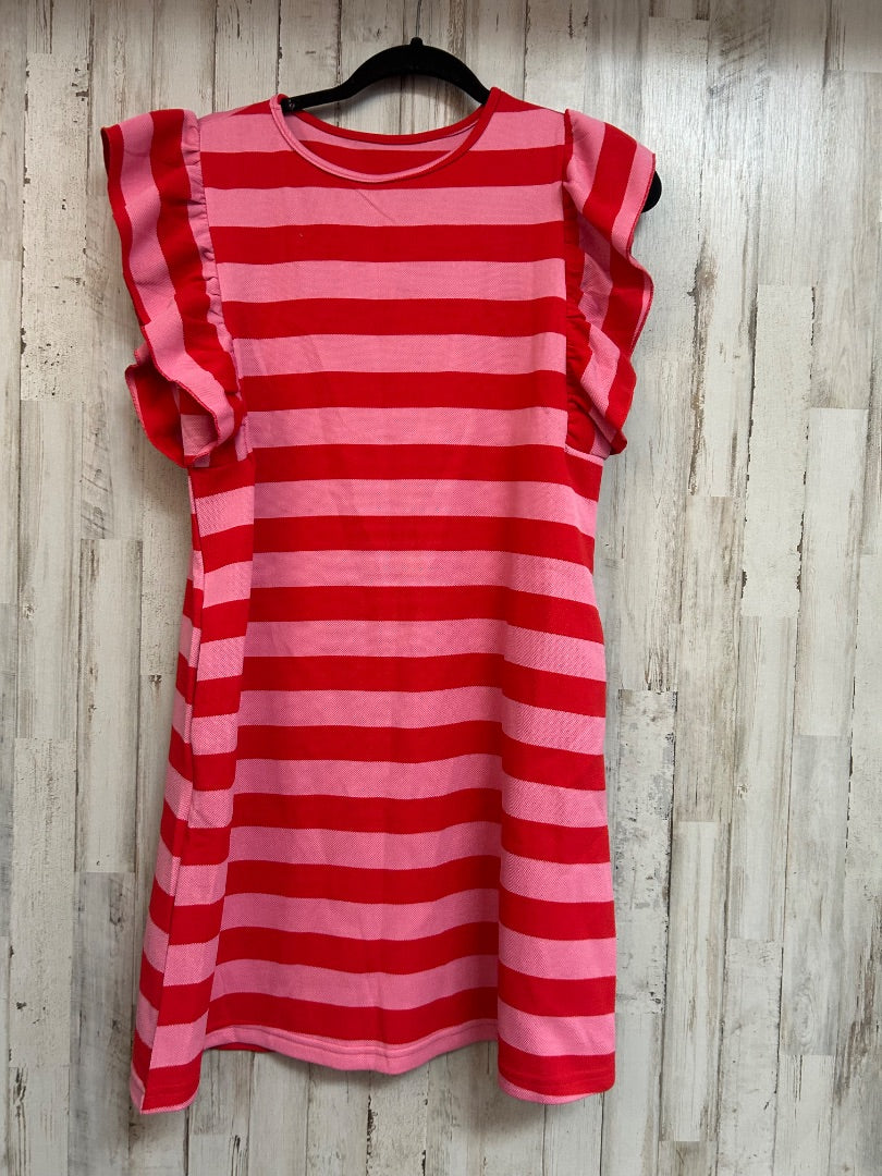 RED/PINK  STRIPE RUFFLE SLEEVE DRESS, LADIES M