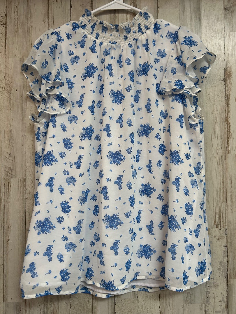 WHITE/BLUE SUGARLIPS FLORAL TOP, LADIES L