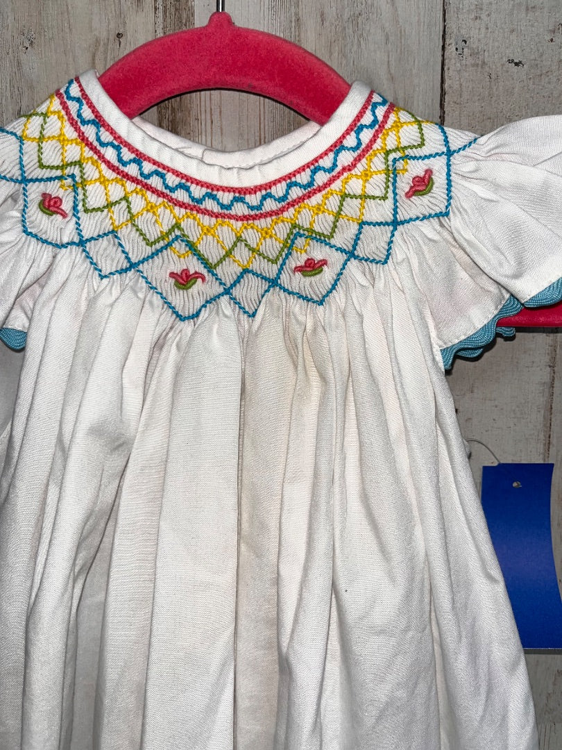 WHITE REMEMBER NGUYEN COLORFUL SMOCKED DRESS, GIRL 9M