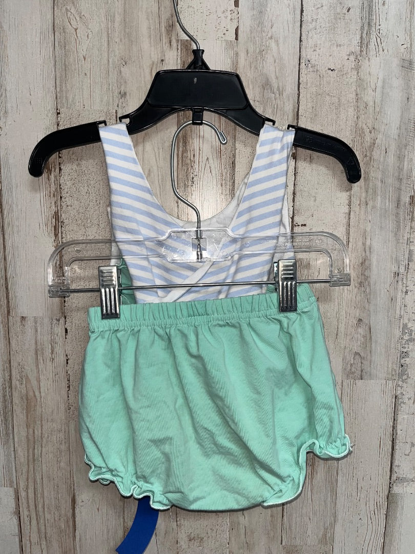 BLUE/MINT BUSY BEE SMOCKS SEAHORSE STRIPE 2PC SET, GIRL 12M