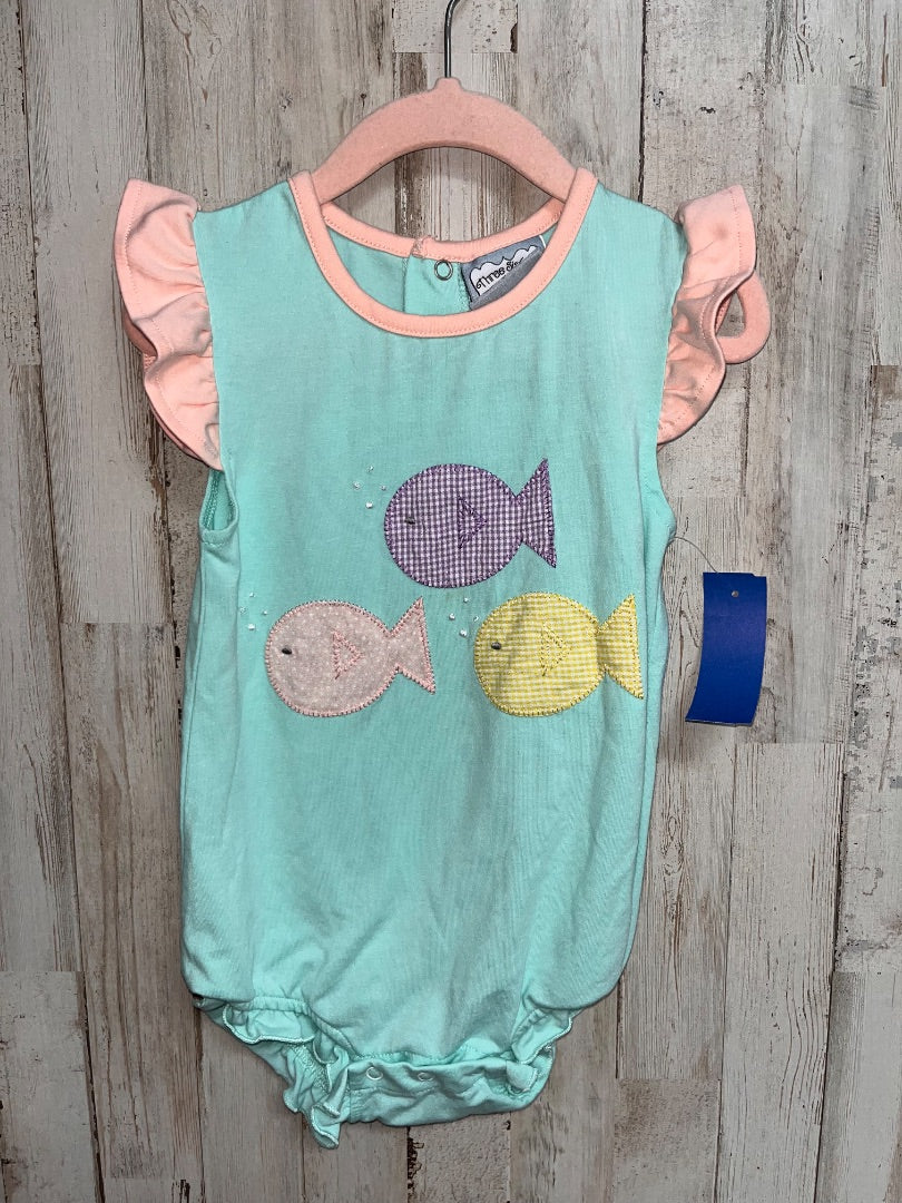 MINT THREE SISTERS FISH APPLIQUE BUBBLE, GIRL 2T
