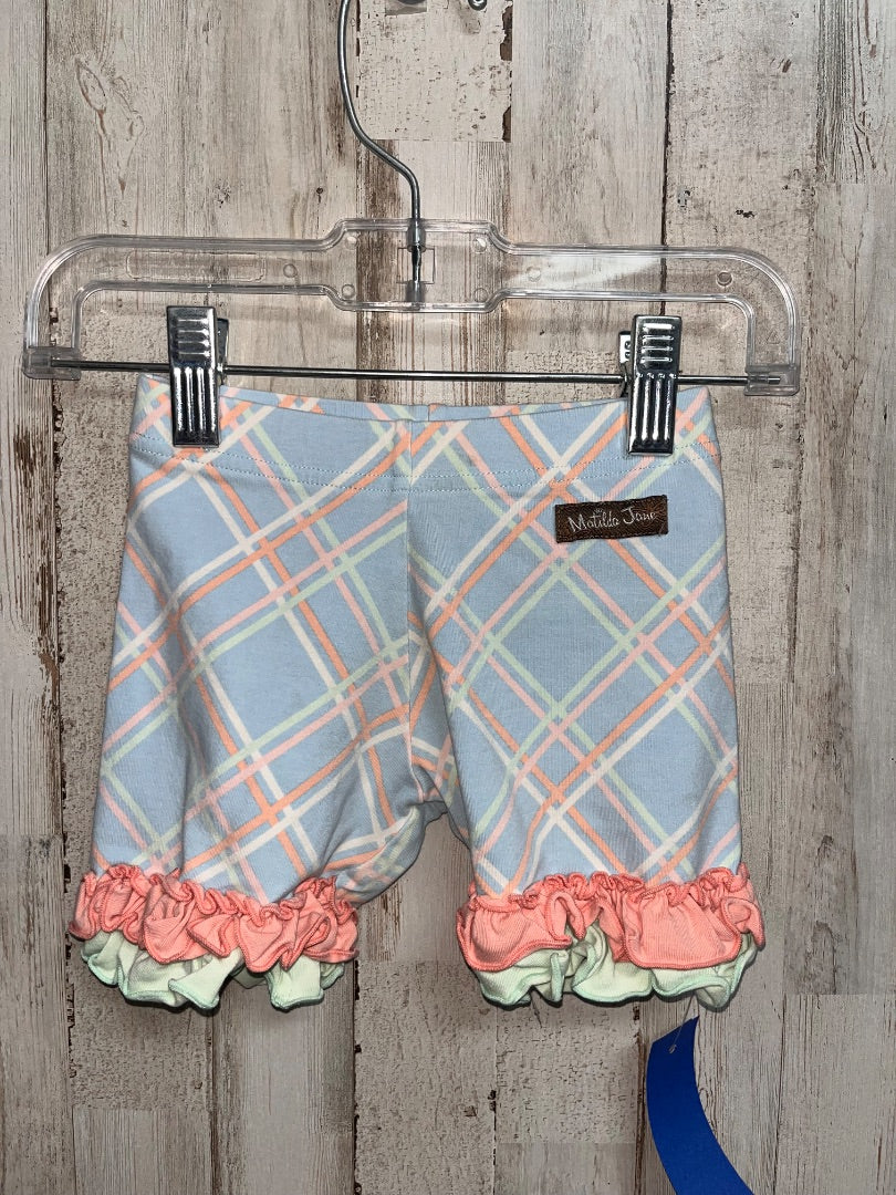 LIGHT BLUE MATILDA JANE PLAID RUFFLE SHORTS, GIRL 4T