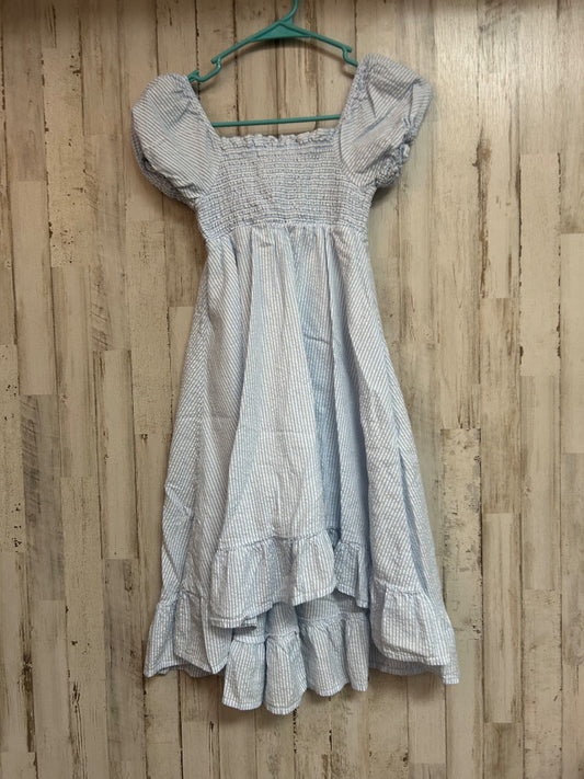 BLUE/WHITE CROWN & IVY SEERSUCKER DRESS, GIRLS 7