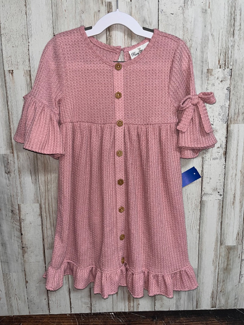MAUVE RARE EDITIONS WAFFLE KNIT BUTTON DRESS, GIRL 4T