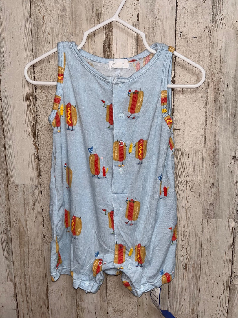 LIGHT BLUE ANGEL DEAR BAMBOO HOTDOG ROMPER, BOY 3/6M