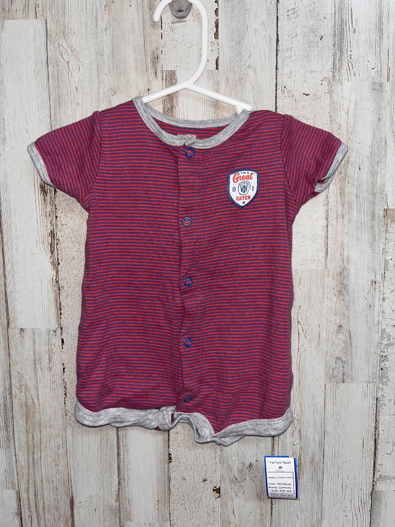 RED/BLUE CARTERS BASEBALL STRIPE ROMPER, BOY 3M