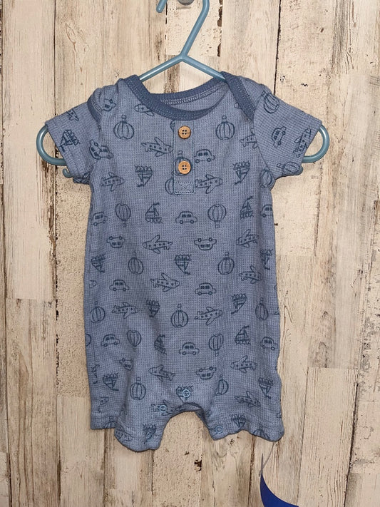 BLUE MILLIE & MILES CAR/PLAN WAFFLE ROMPER, BOY 3/6M