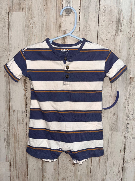 BLUE CARTERS STRIPE BUTTON ROMPER, BOY 6M