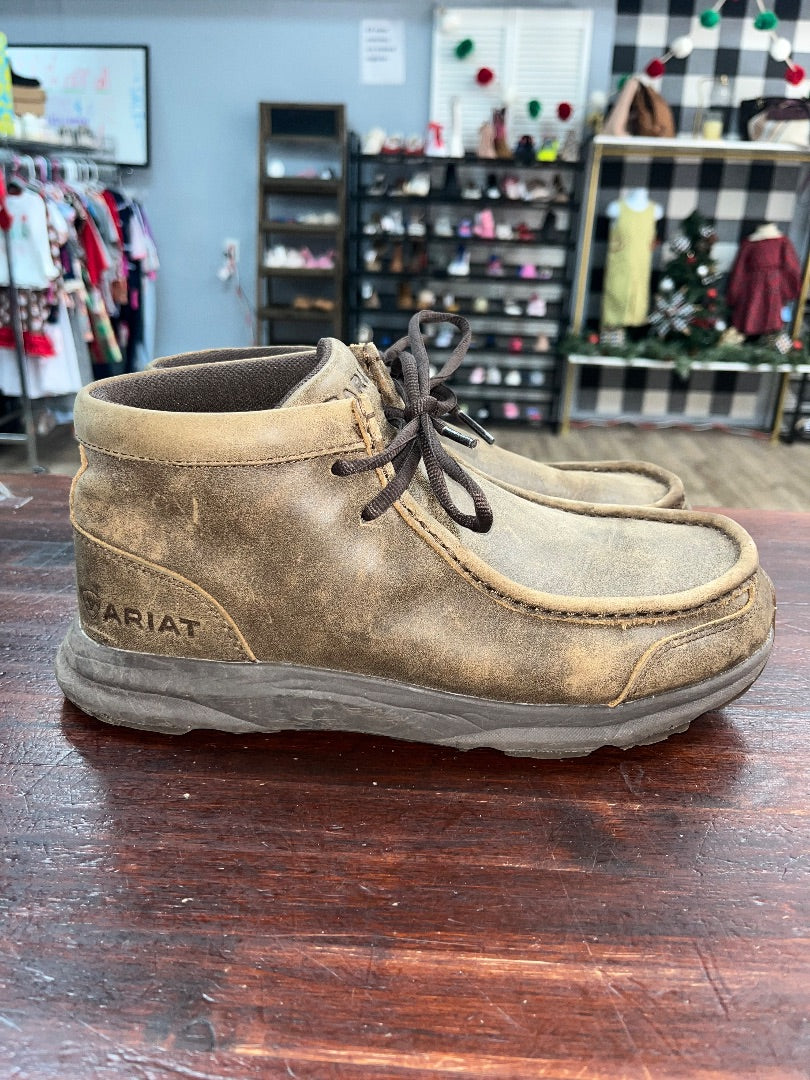 BROWN ARIAT LEATHER MOCCASIN BOOTS, SHOES A7.5